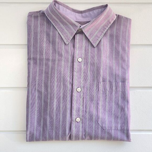 Van Heusen Studio Mens Purple & White Striped Slim Fit Button Down Shirt Large - Picture 2 of 7